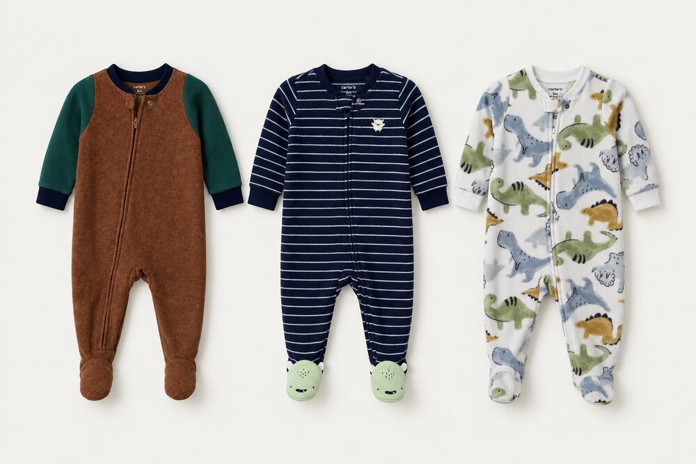 Carter's Baby Boy 6M Fleece Footed Sleeper Zip-Up Pajamas 3 Pairs